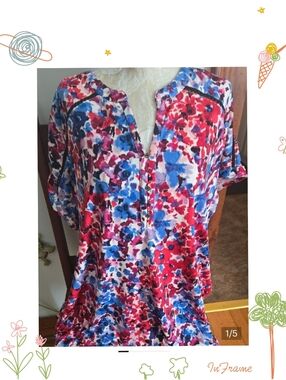 Nwt Cocomo Multicolor Floral Split-Neck Tunic in Red, Blue & Pink Size 3x